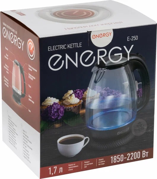 5. Чайник ENERGY E-250 1,7 л,стекло, черный